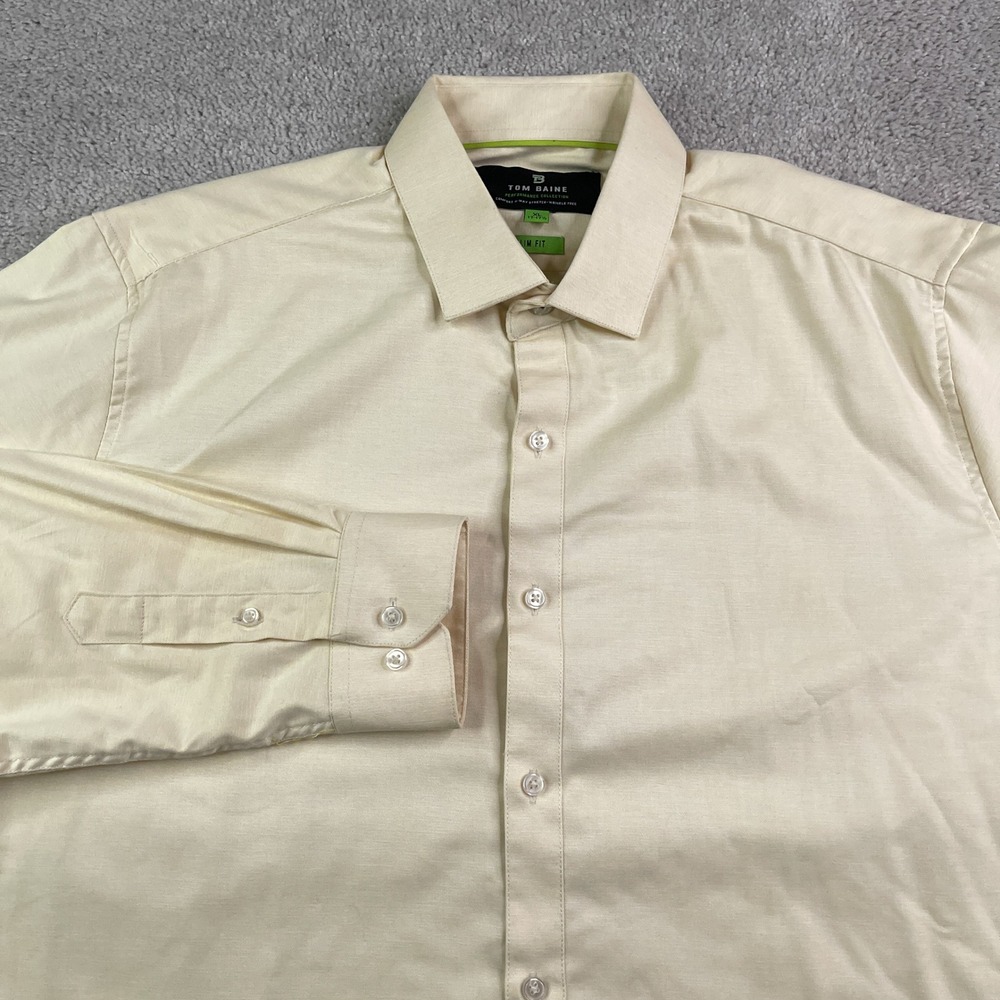 Tom Baine Shirt Mens XL Yellow Slim Fit Performance Stretch‎ Wrinkle Free